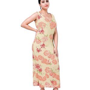 AGB Byer Yellow Floral Chiffon Sleeveless Midi Dress V-Neck Ruffle Hem Size 8